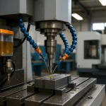 Workshop with CNC machines, showcasing lubrication systems in operation.